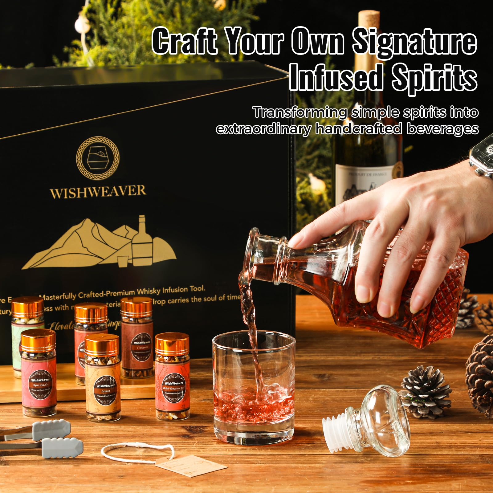 WishWeaver botanicals array overhead showing 16 ingredients for flavor variety