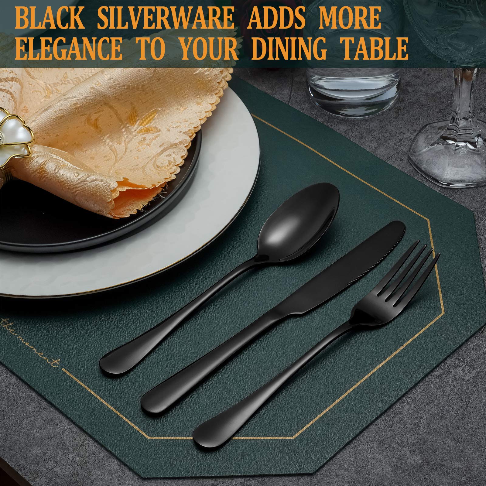 WISKEMA black cutlery styled on a wedding table to elevate dining presentation