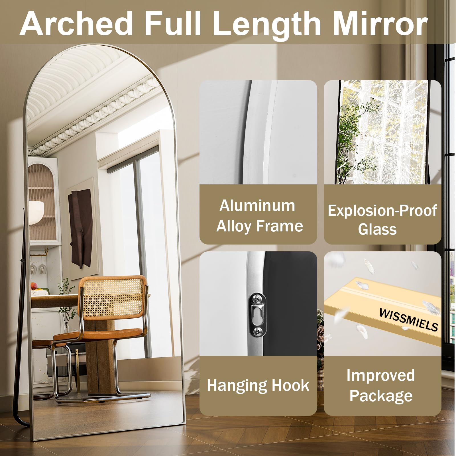 WISSMIELS mirror in bedroom displaying styling and outfit-check convenience