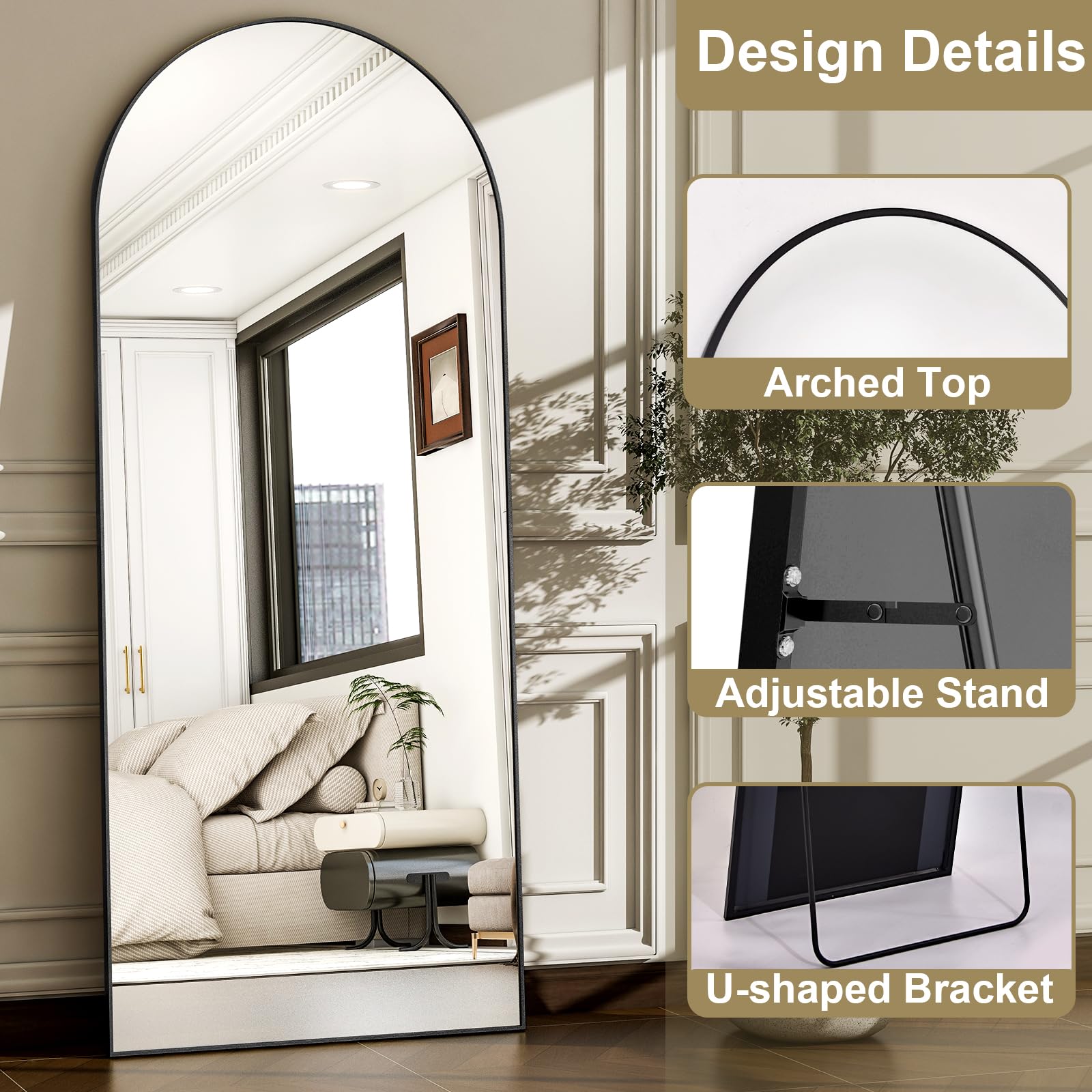 WISSMIELS mirror next to chair for scale showing true 57-inch full-length coverage benefit