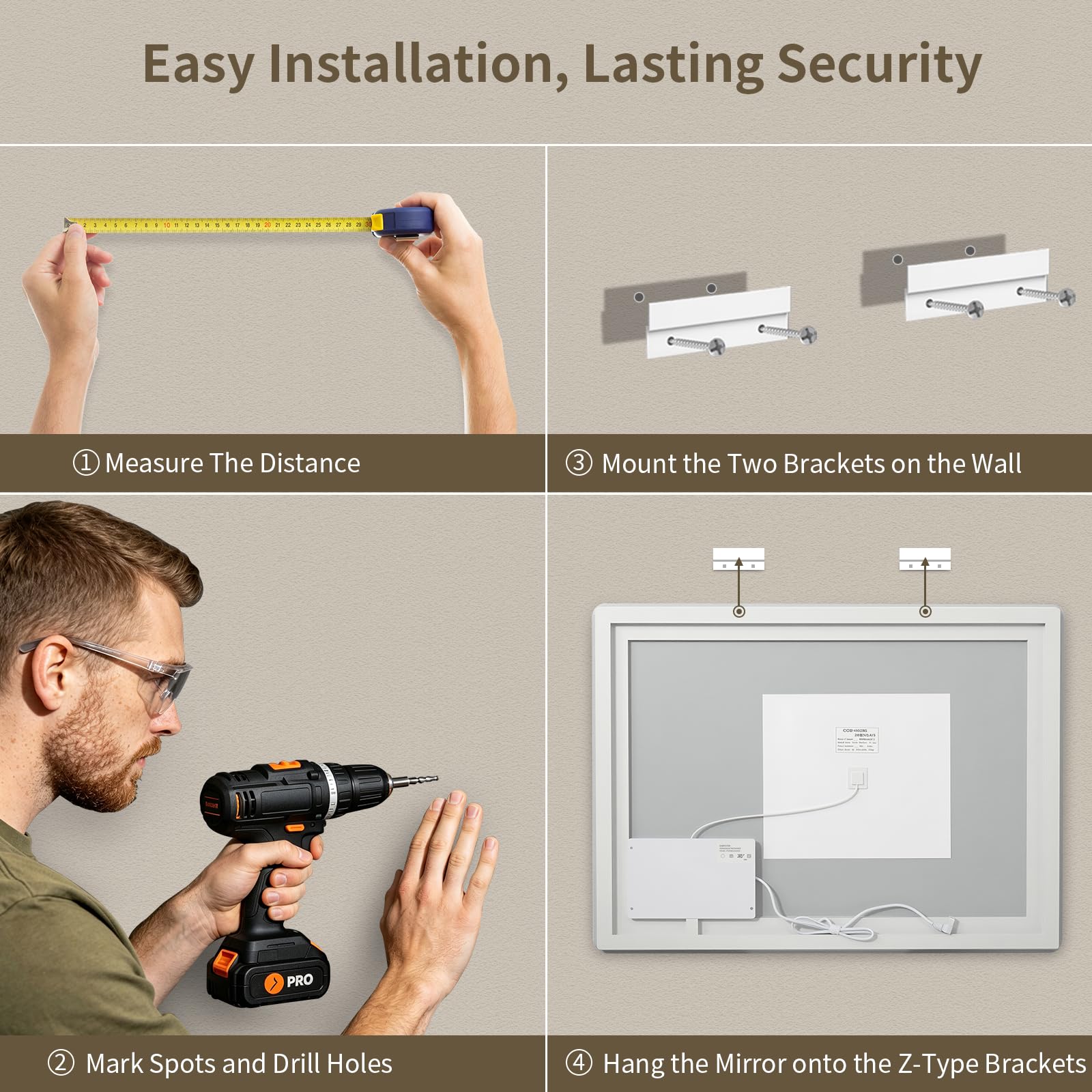 WISSMIELS mirror shown vertical and horizontal demonstrating versatile install benefit