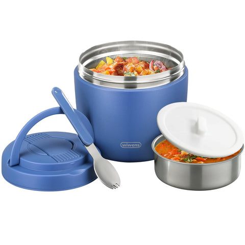 wiwens front view showing blue insulated jar and branding, practical portability benefit