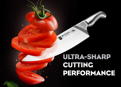 WIZEKA wooden block with two built-in sharpeners offering quick edge maintenance advantage