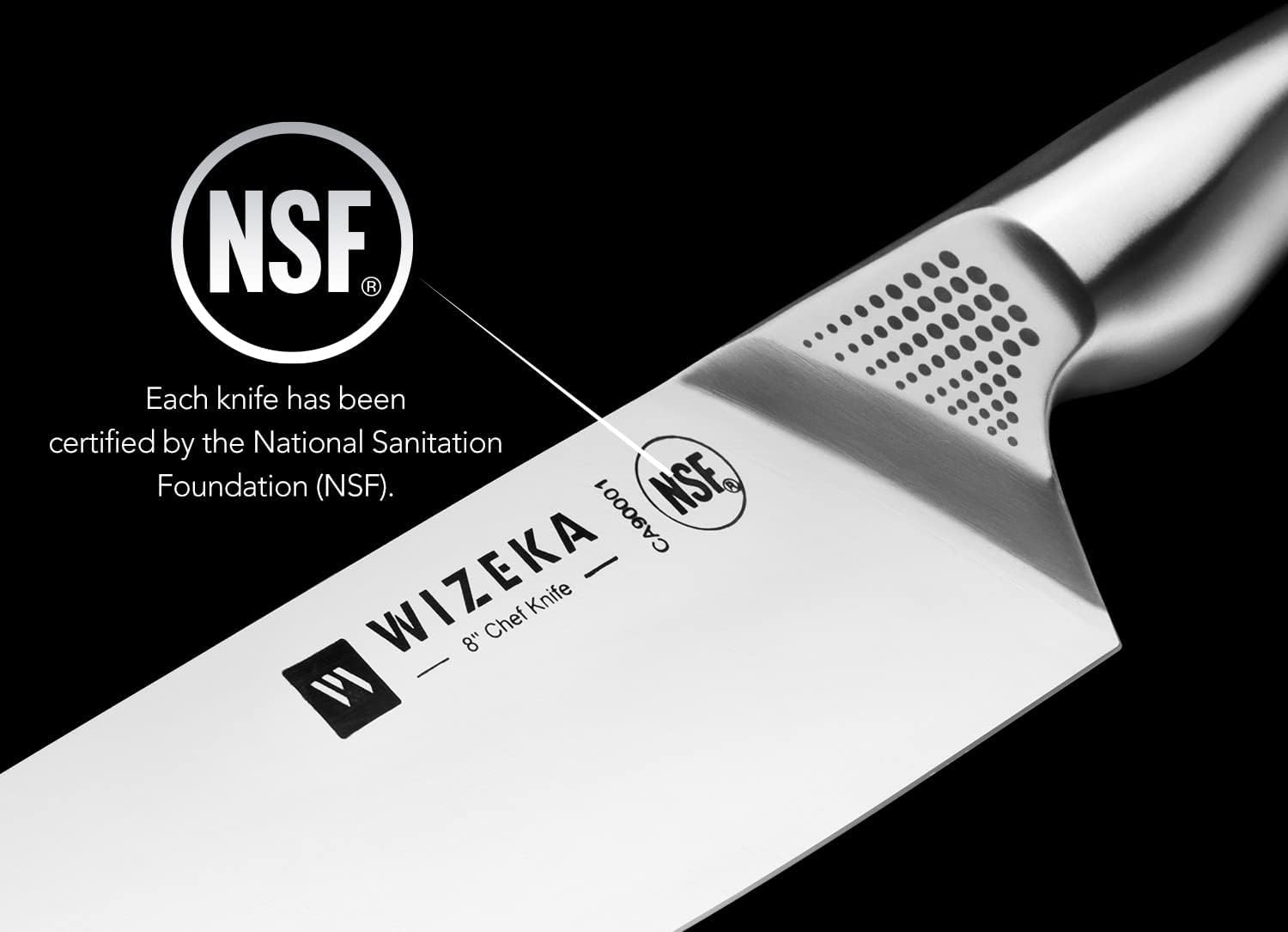 WIZEKA ergonomic handle detail showing curved bolster for secure grip and improved control