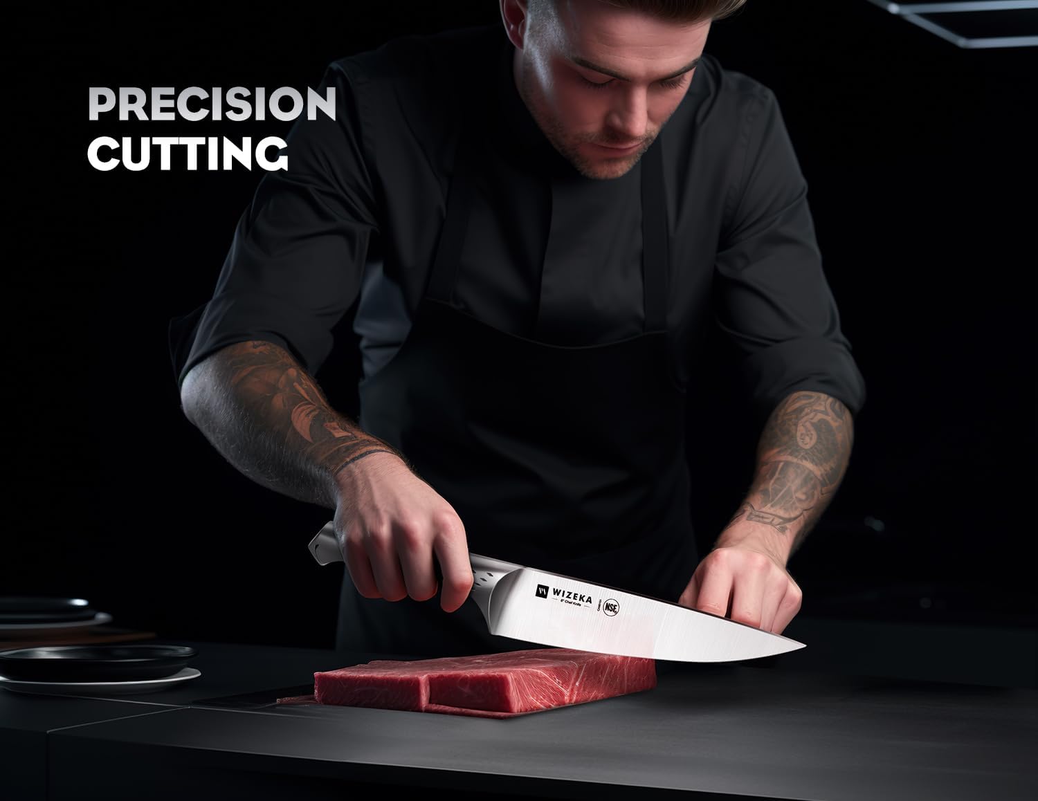 WIZEKA Santoku and bread knives side view highlighting versatility for slicing tasks