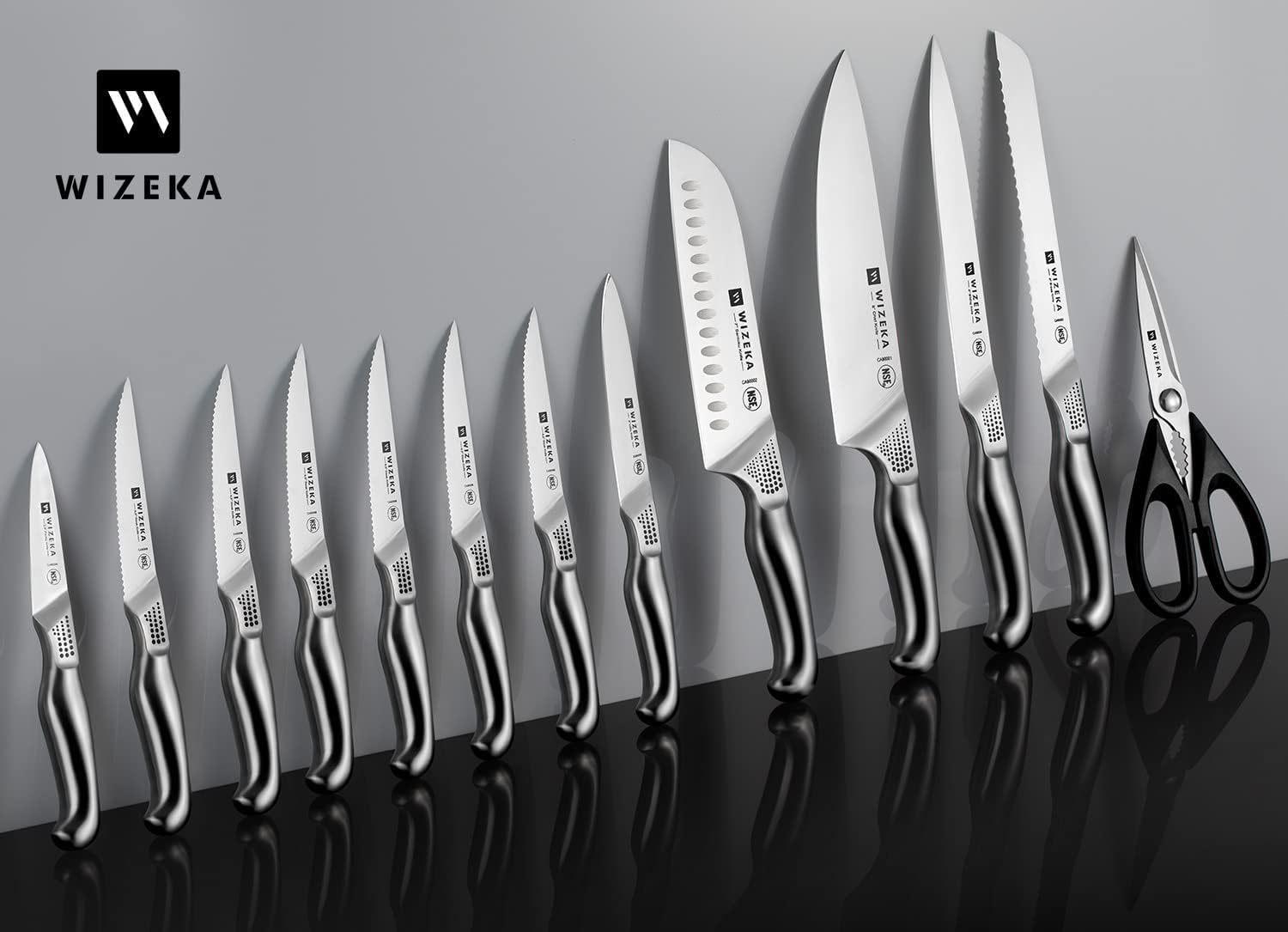 WIZEKA knife set staged on kitchen counter illustrating organized storage and everyday convenience