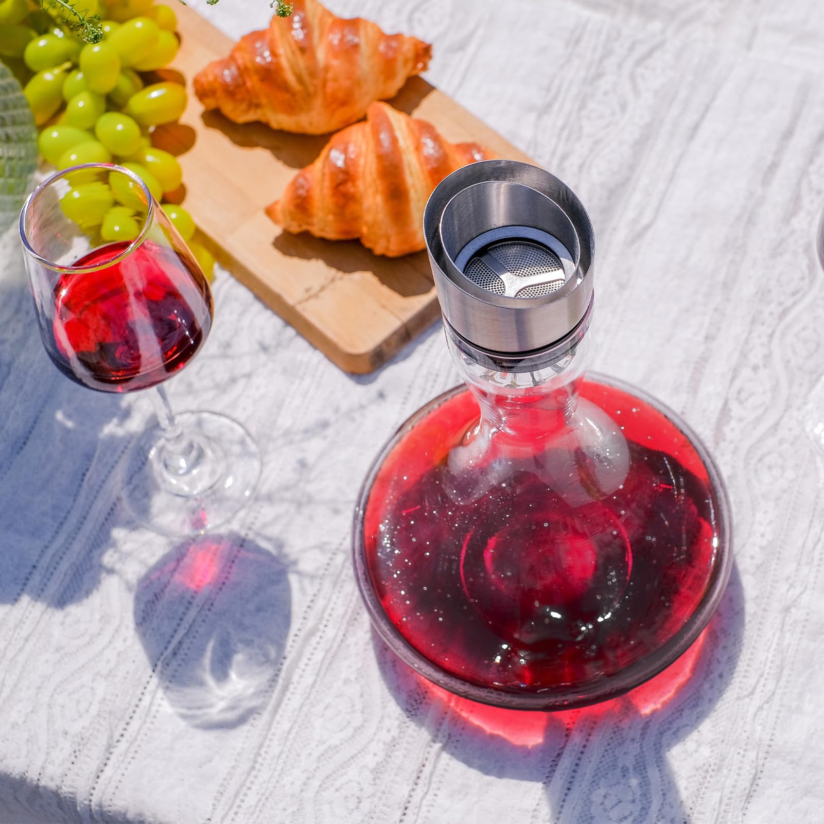 Wlasss decanter on table in elegant setting enhancing presentation and hospitality