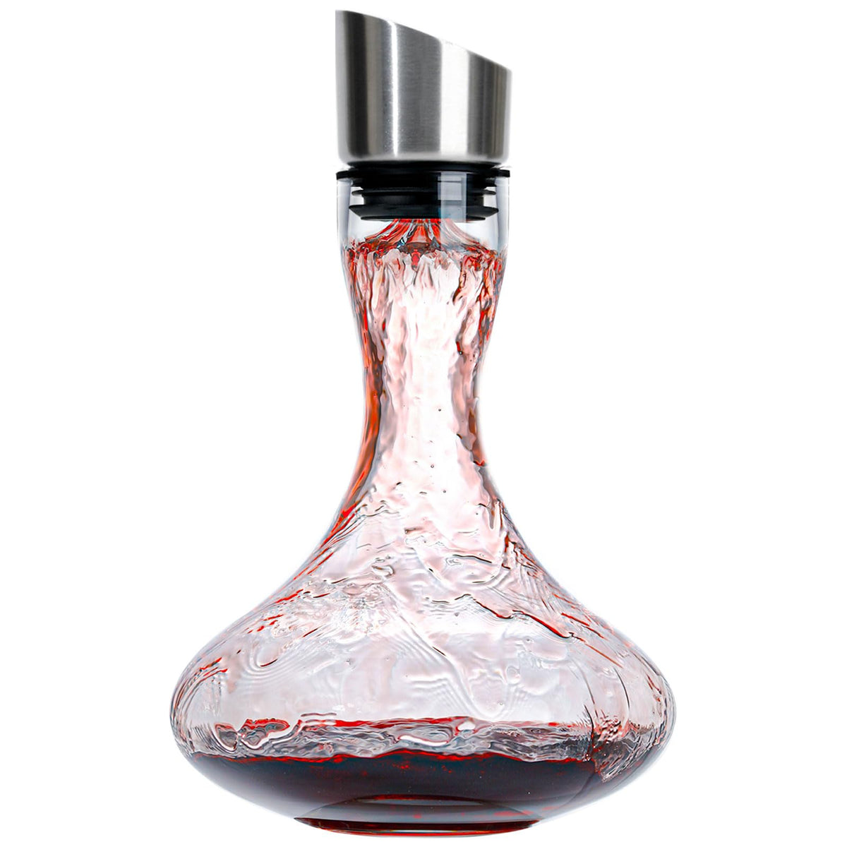 Wlasss front view of hand-blown decanter showing elegant shape and crystal clarity