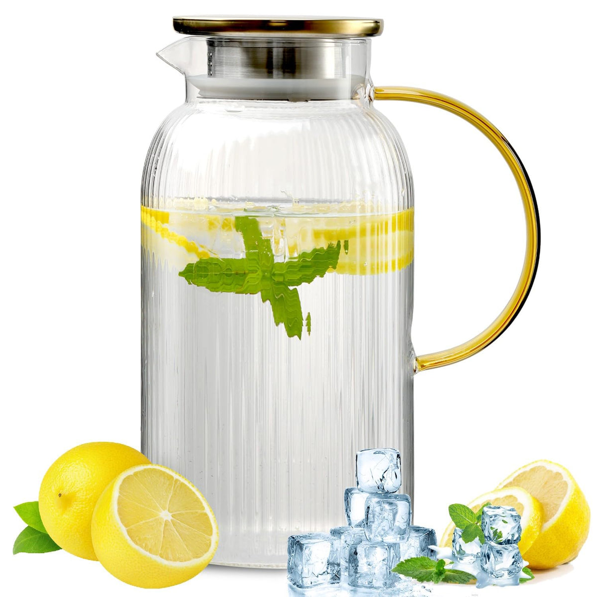 Wlasss front view pitcher showing clear glass and elegant shape, ideal for serving