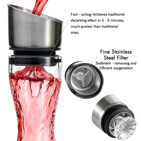 Wlasss wide base of crystal decanter increasing surface area for quicker oxidation