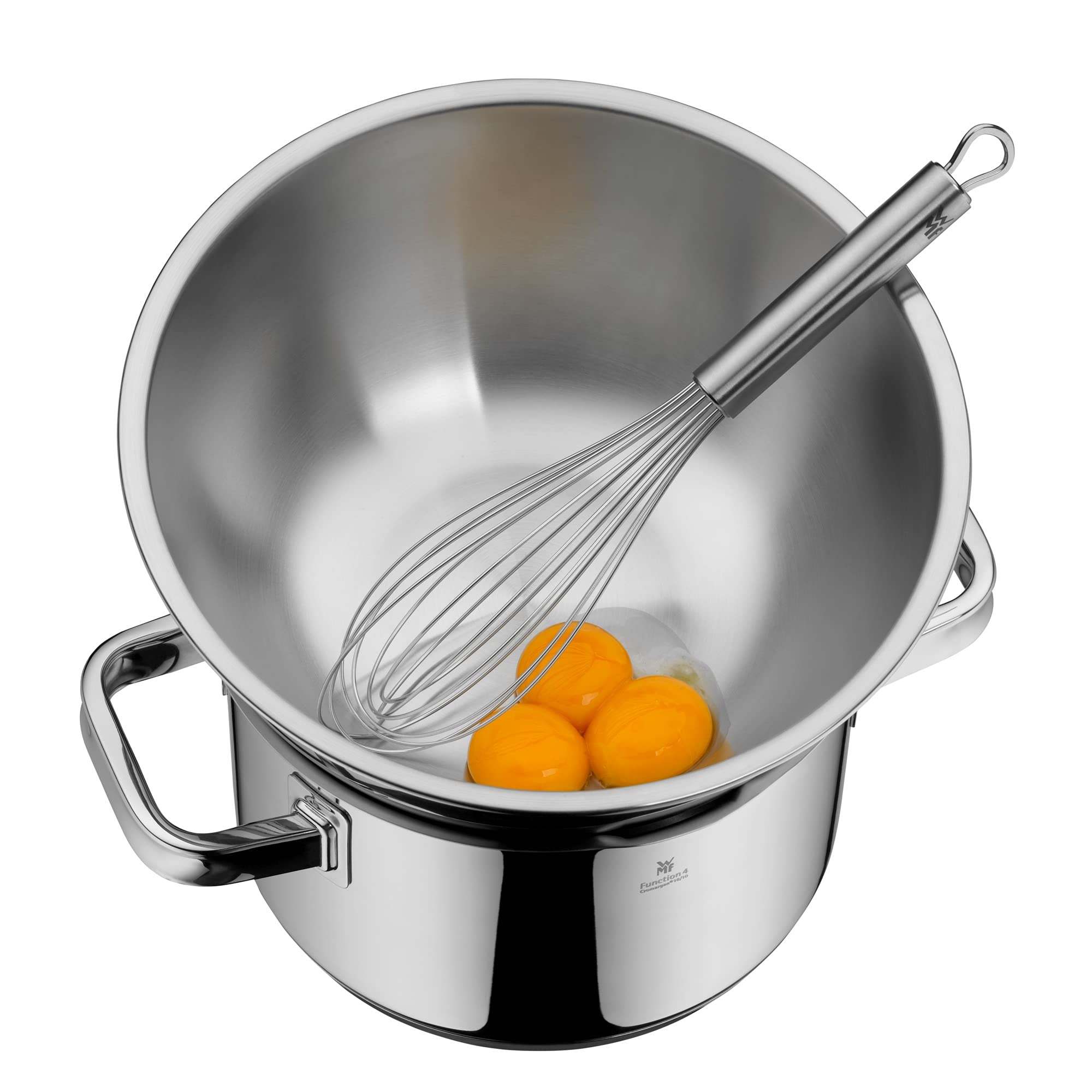 WMF bowl being whisked in with hand mixer for efficient mixing benefit