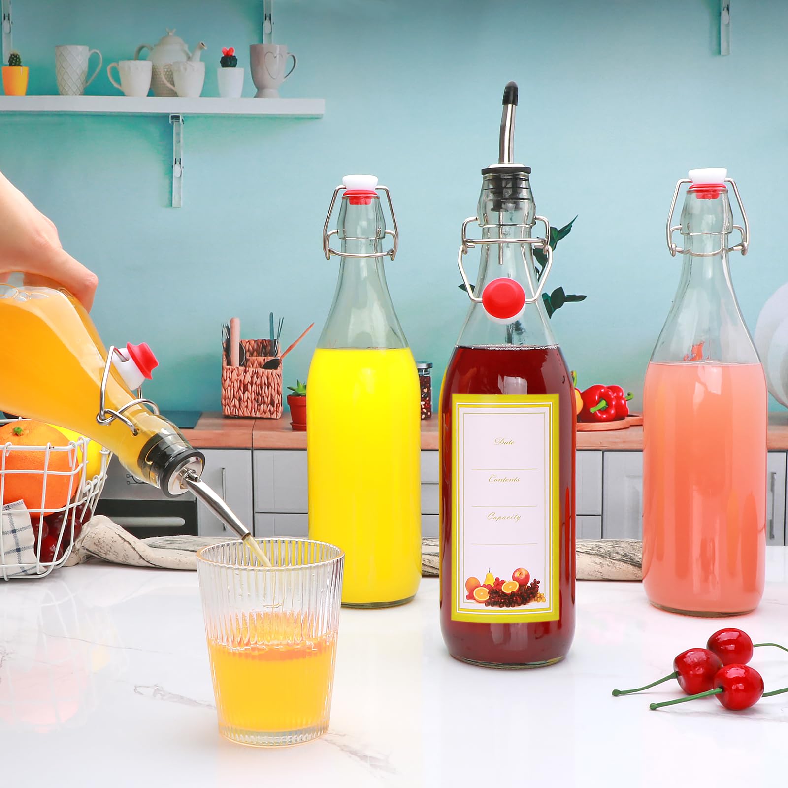 Woaiwo-q bottles filled with juice in kitchen showing ready-to-serve convenience