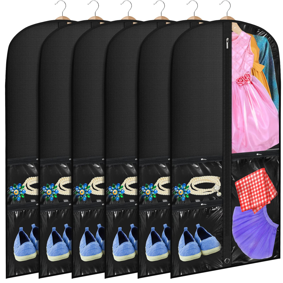 Woanger clear garment bag front view showing visibility and protection