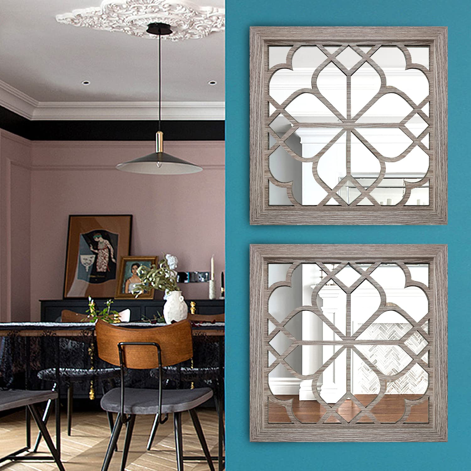 Wocred mirror reflecting bathroom, helps brighten and visually expand space