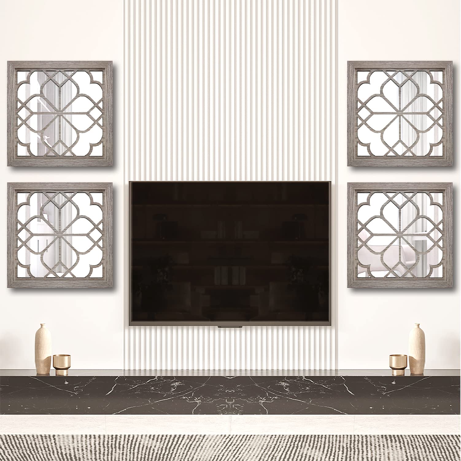 Wocred pair mounted above sinks, provides matched symmetry and cohesive look