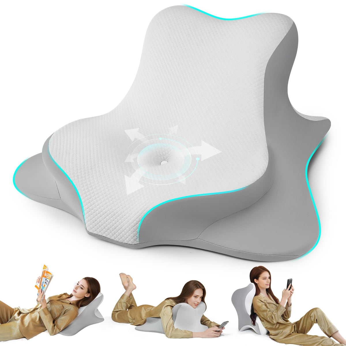 WOGAHEV front view of reading pillow showing clean design and benefit of posture support