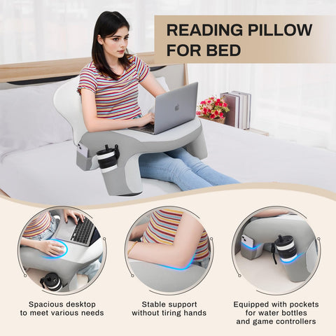 WOGAHEV on a bed showing ergonomic posture for reading and gaming