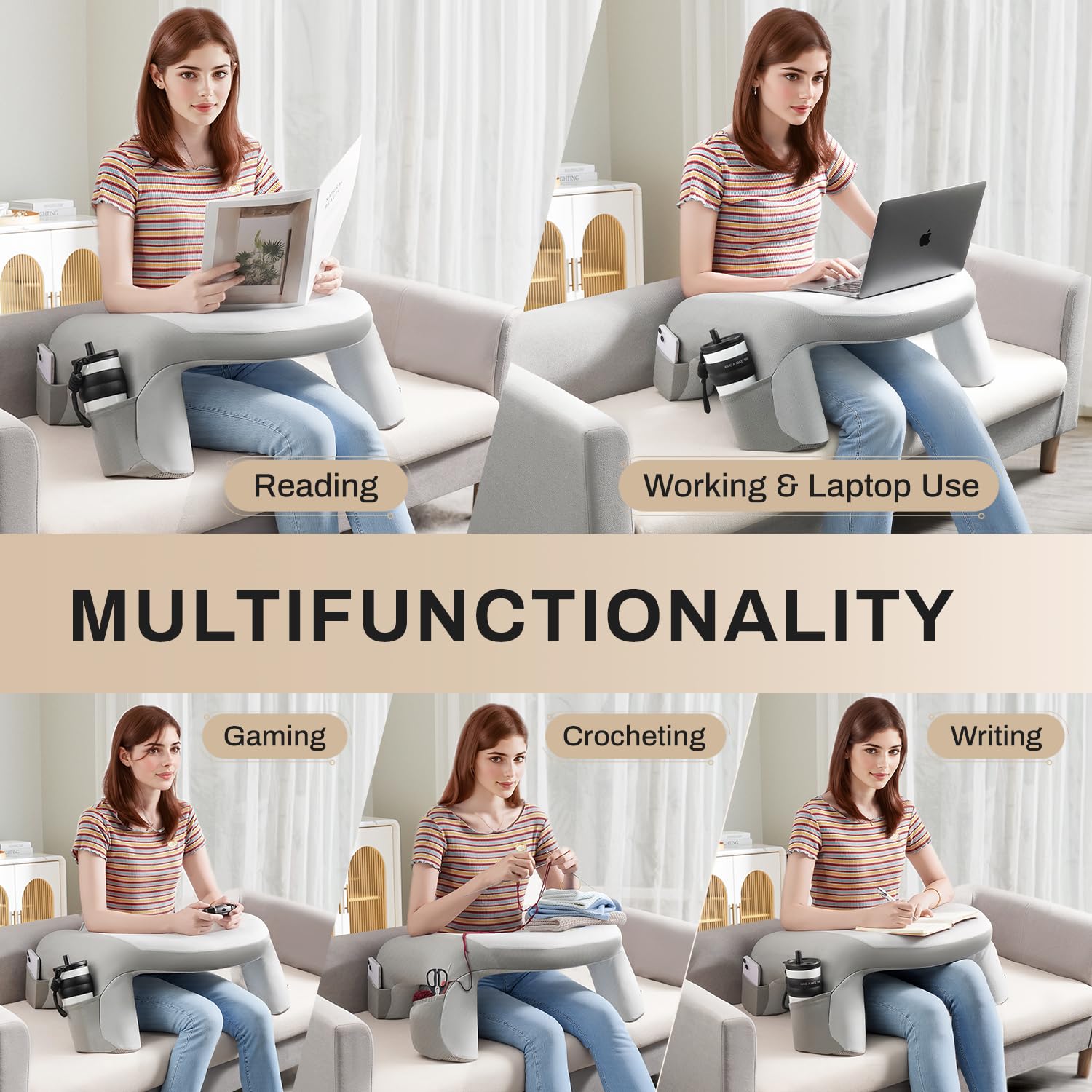 WOGAHEV on a couch while working to improve comfort and focus