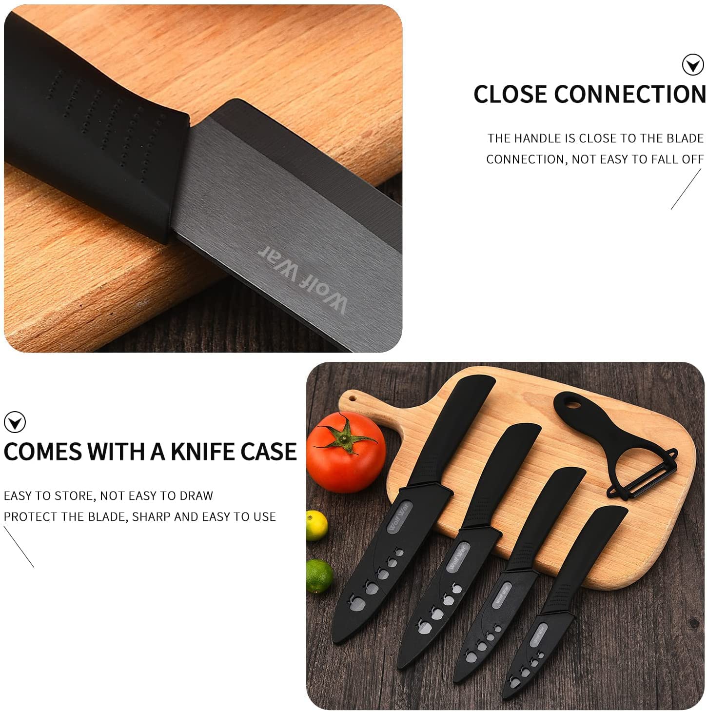 Wolf War protective covers on blades for safe storage and long edge life