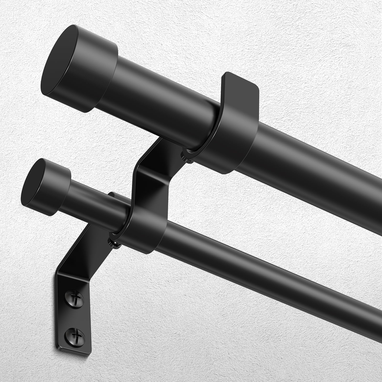 Wolistsa double curtain rod front view showing modern black finish benefit durable support
