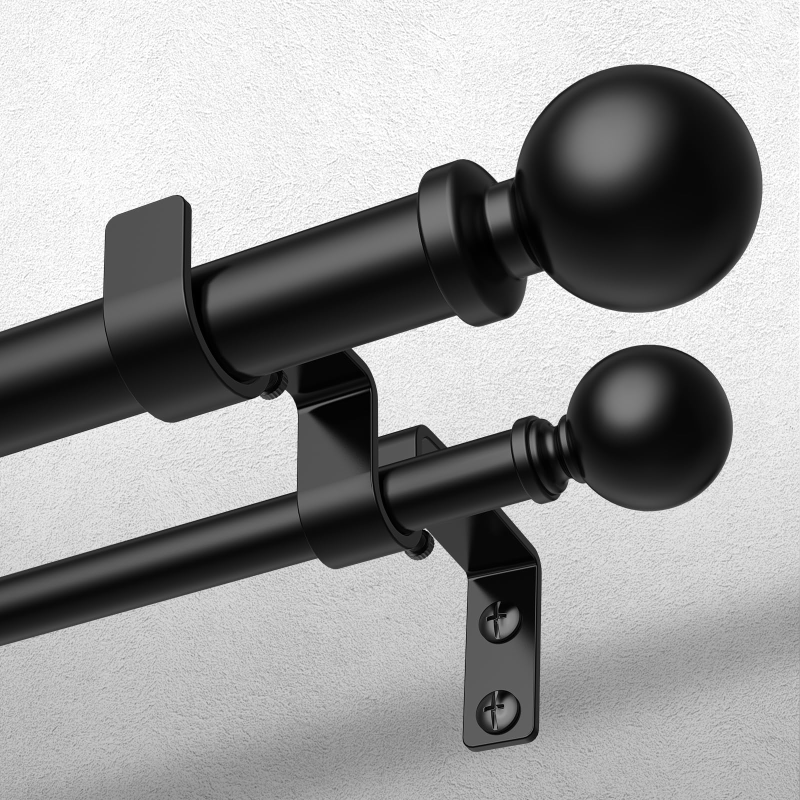 Wolistsa matte black double rod front view showing modern finish and stability