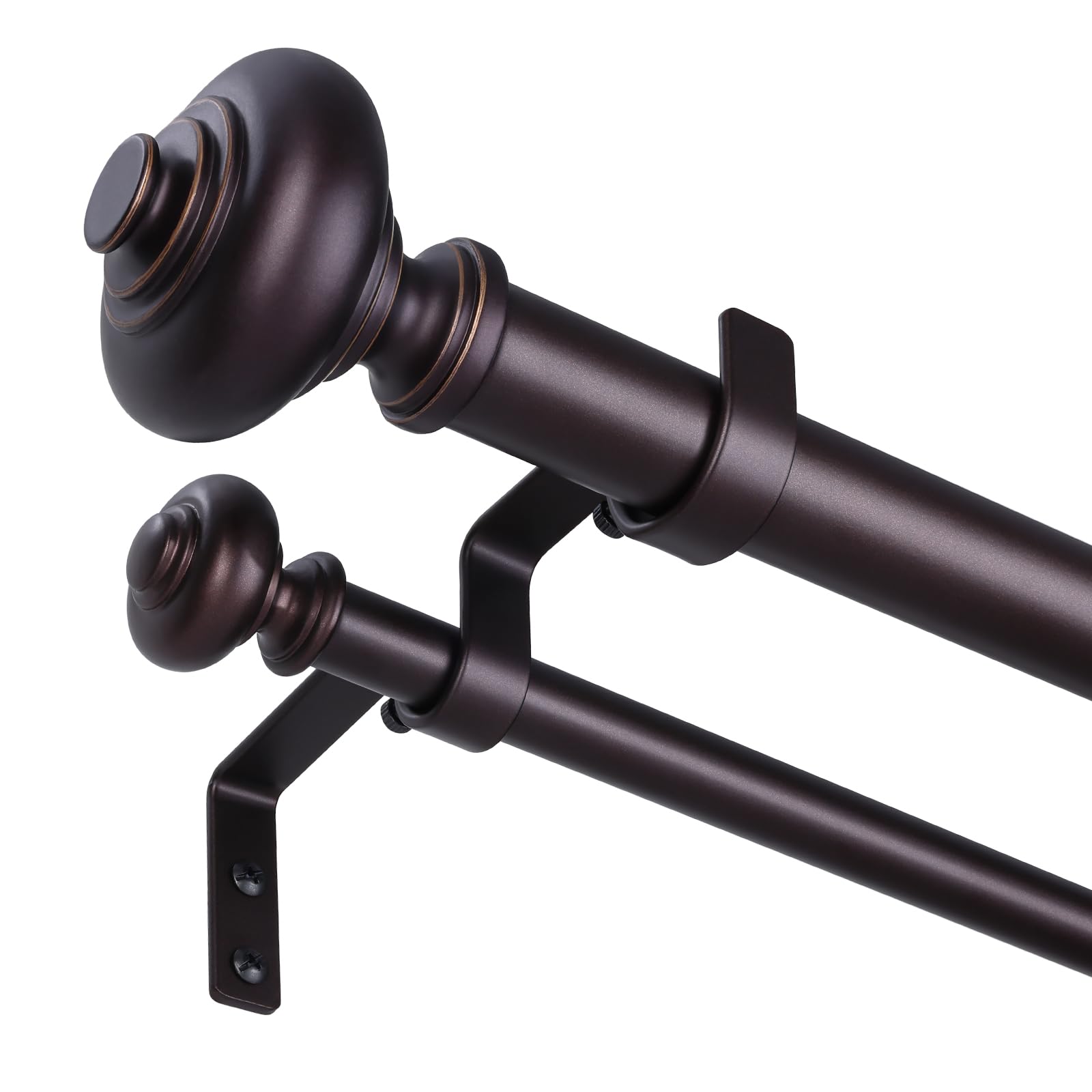 Wolistsa double curtain rod front view showing red bronze finish and heavy-duty look