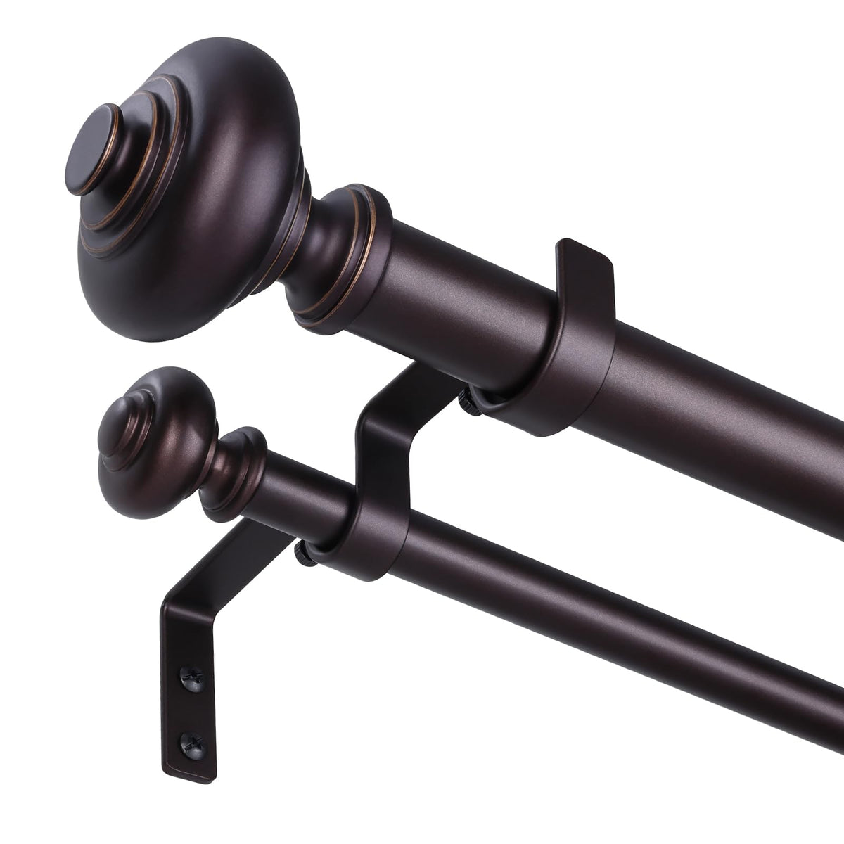 Wolistsa double curtain rod front view showing red bronze finish and heavy-duty look