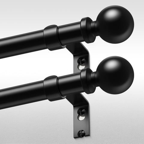 Wolistsa front view of two black curtain rods showing modern aesthetic and durability