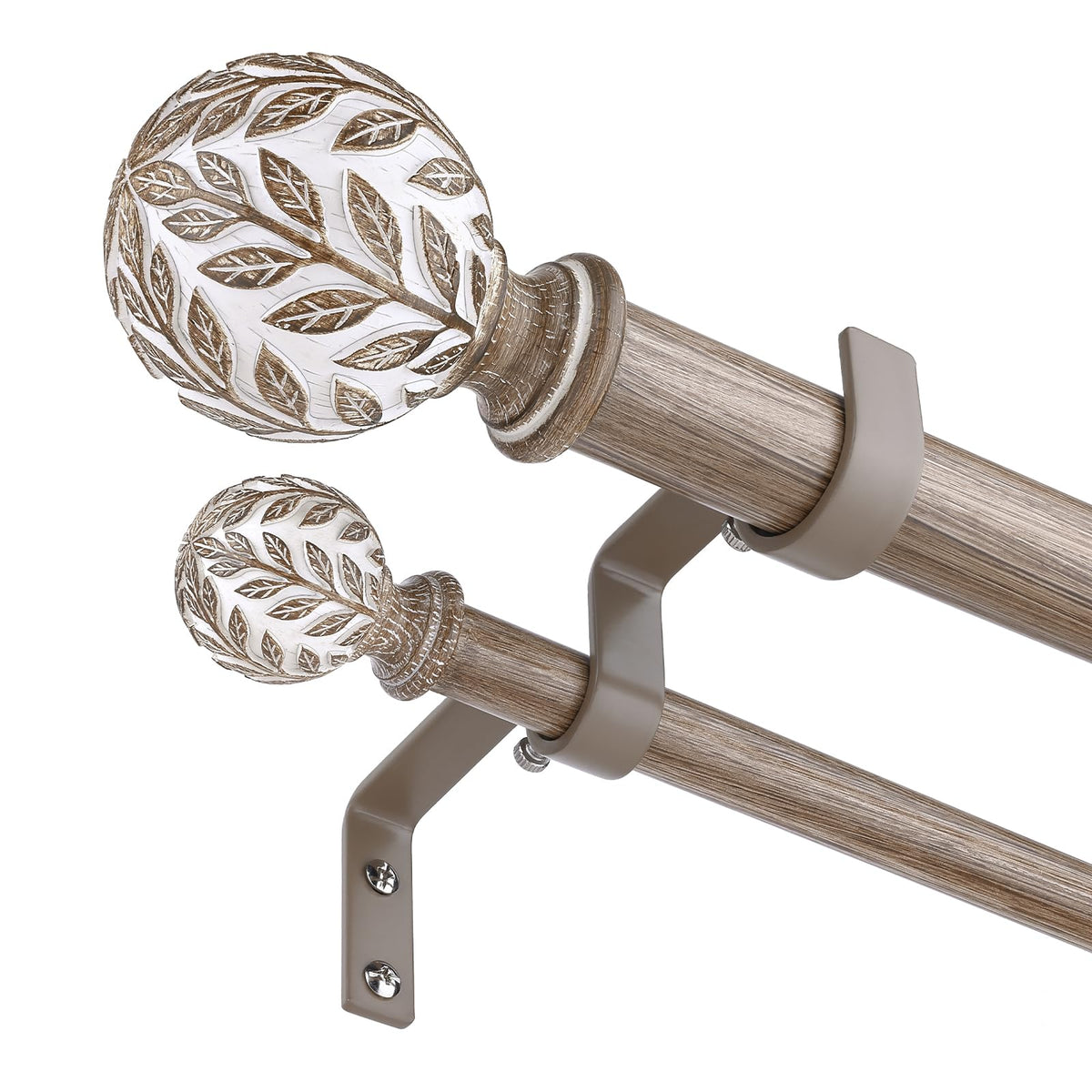 Wolistsa front view double rod with finials showcasing layered curtain support