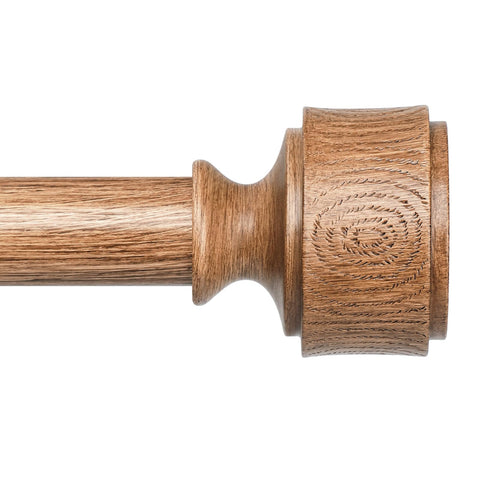 Wolistsa front view curtain rod showing wood-grain finish and clean profile for stylish rooms