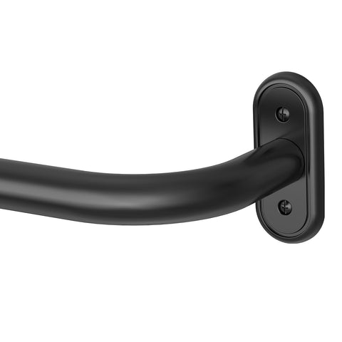 Wolistsa front view of matte black curtain rod with finials showing sleek profile and durable look