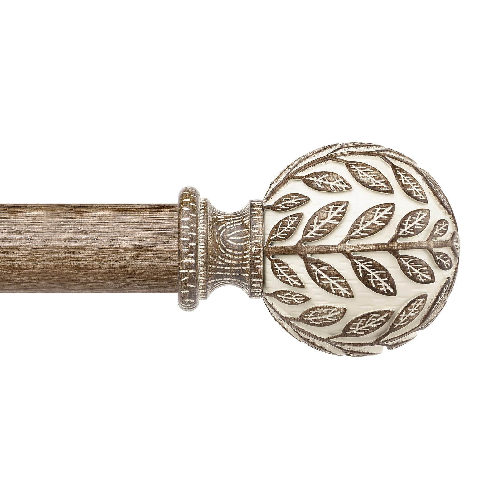 Wolistsa front view of full curtain rod showing boho leaf finials and balanced design