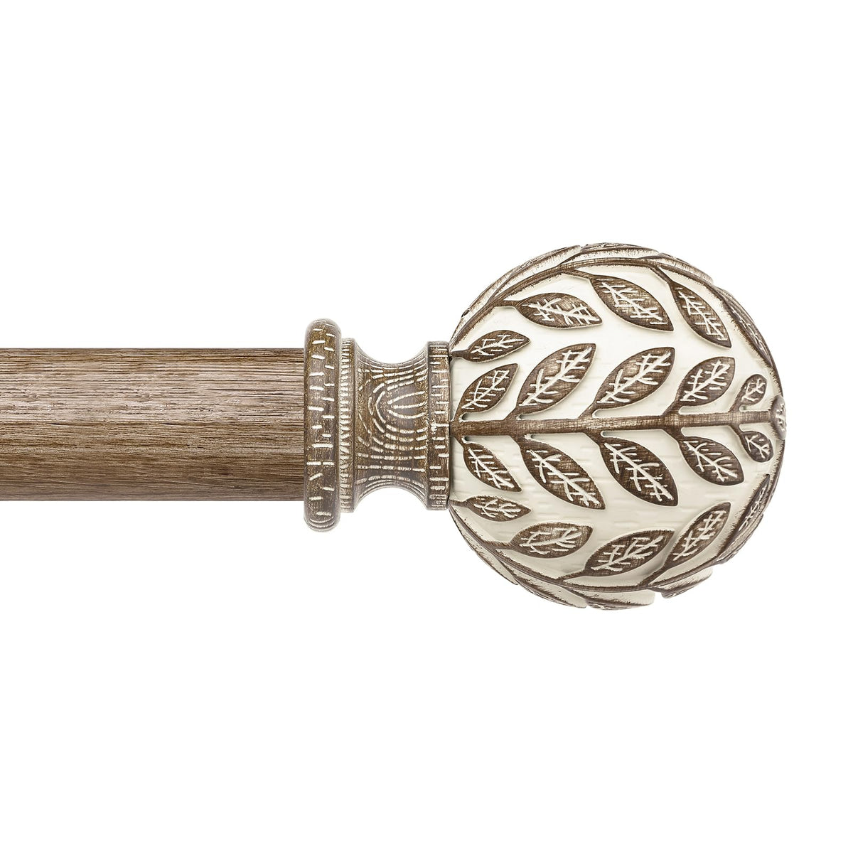 Wolistsa front view of full curtain rod showing boho leaf finials and balanced design