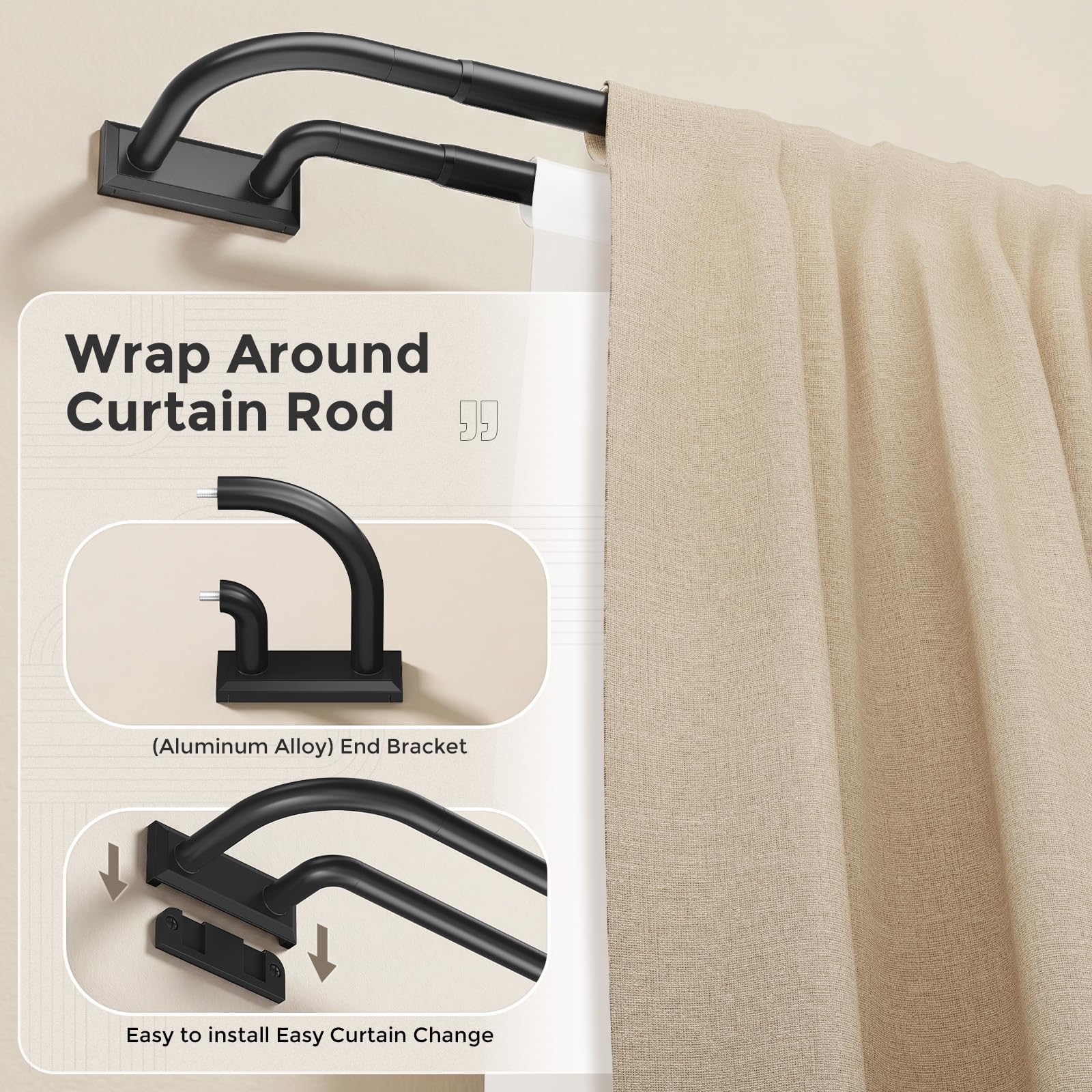 Wolistsa in-use bedroom setup illustrating blackout curtain benefit and privacy