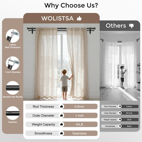 Wolistsa mounted rod with layered curtains showing smooth glide and neat layered styling benefit