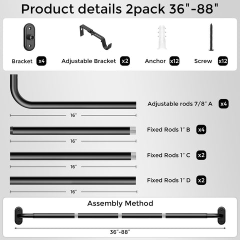 Wolistsa rod next to tape measure showing adjustable 36–88 inch range for accurate sizing