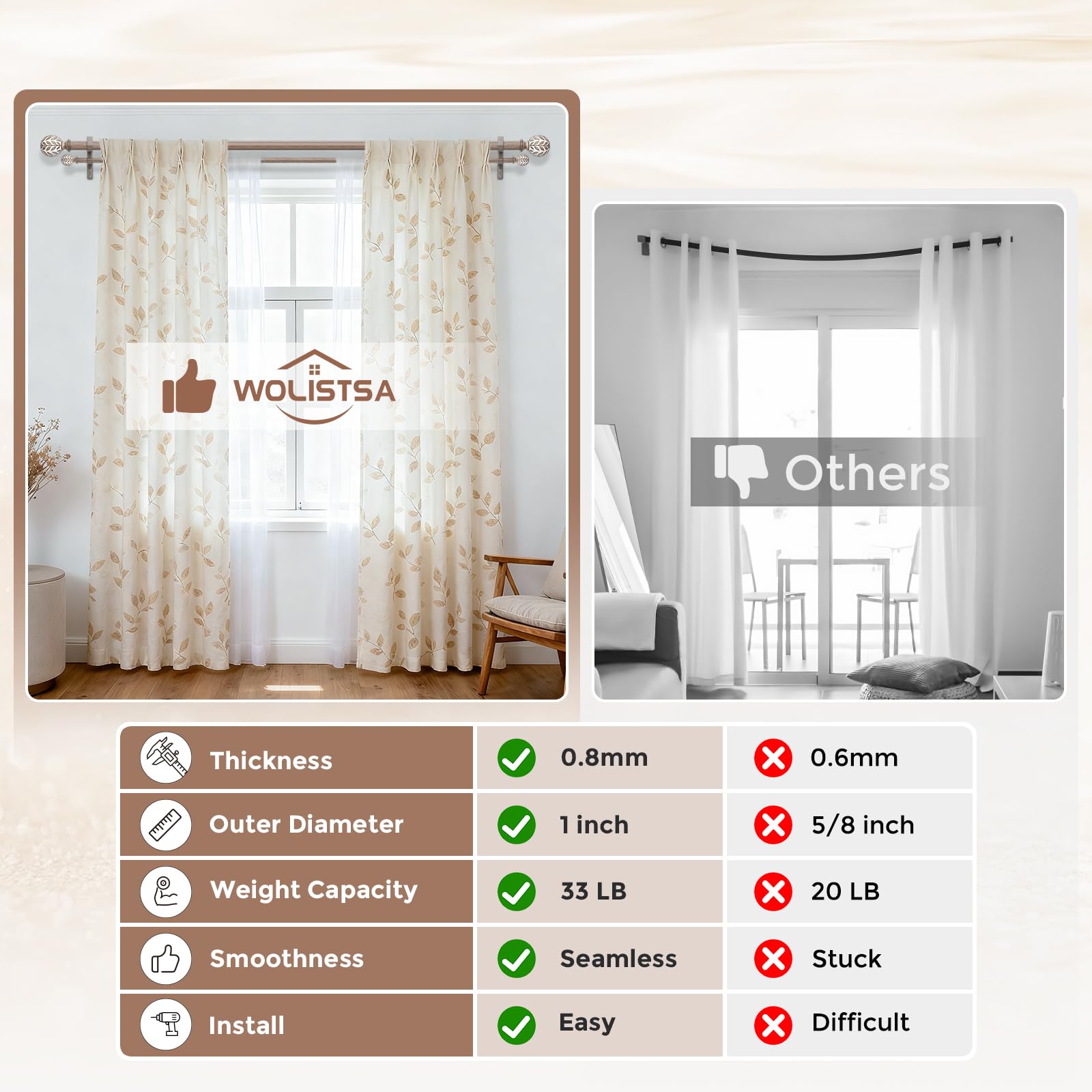 Wolistsa finial texture highlighting faux wood grain for natural look