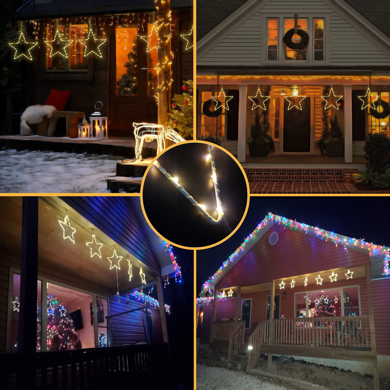 wominoy single star hanging on porch rail highlighting weather-sheltered outdoor use