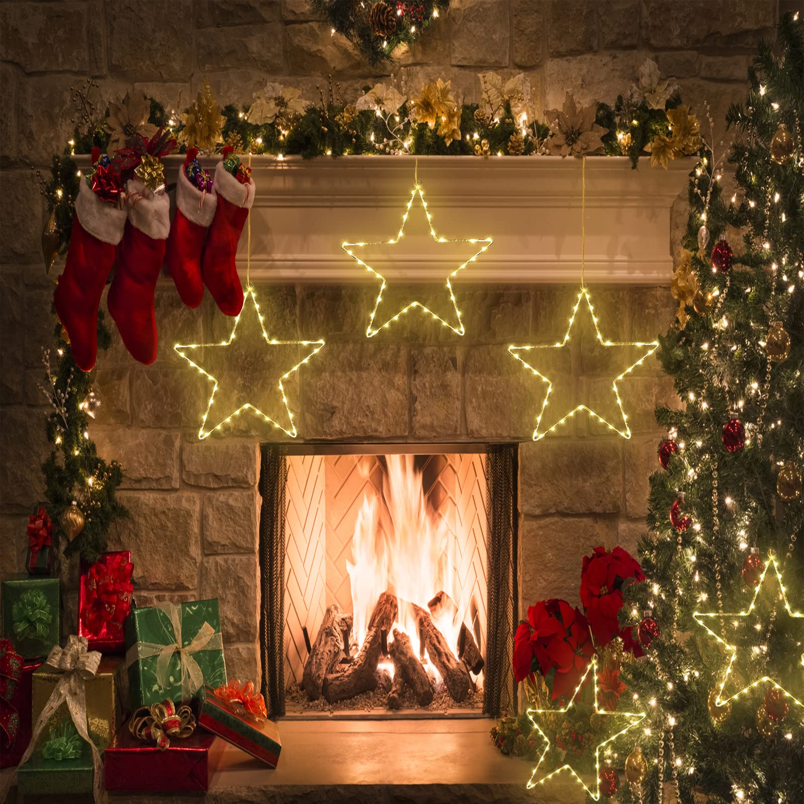 wominoy stars arranged as a tabletop centerpiece providing warm accent lighting