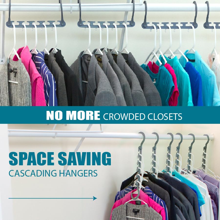 Wonder Hanger next to standard hangers showing space-saving comparison benefit