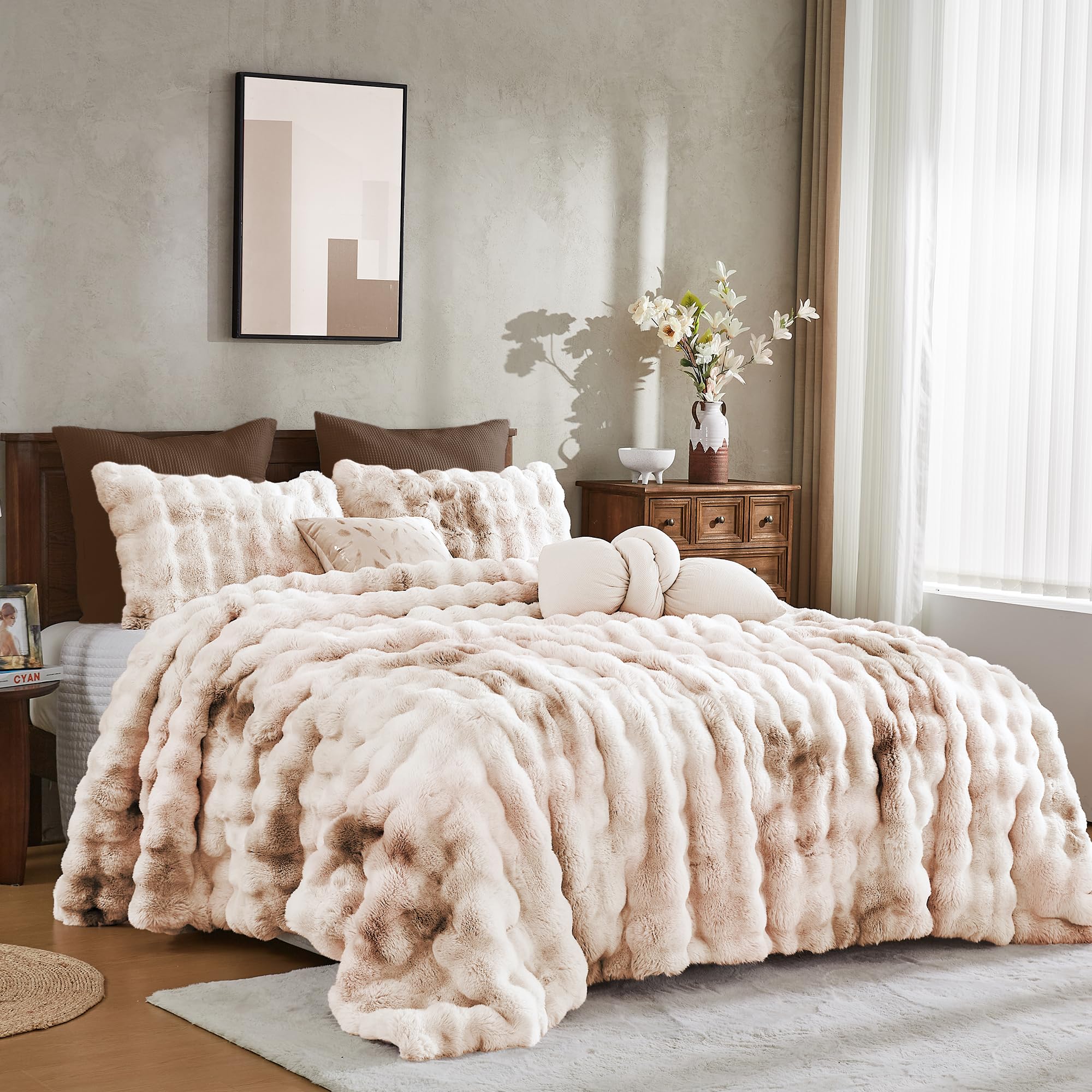 Wonderful faux rabbit fur close-up highlighting soft pile and silky touch for comfort