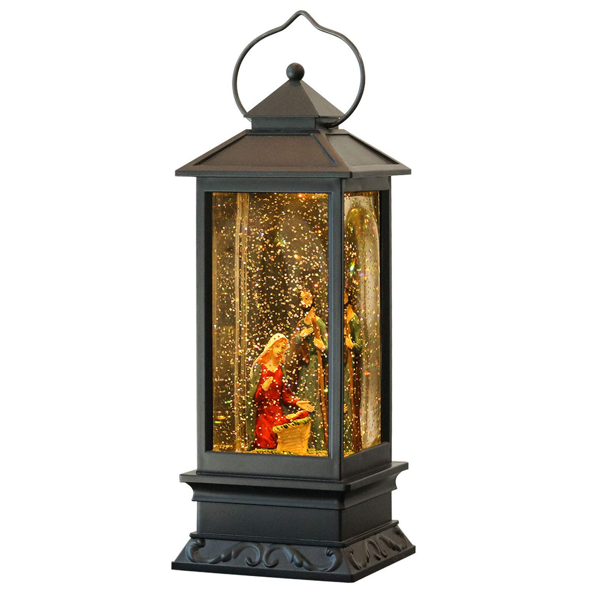 Wondise front view of nativity lantern showing full scene and glow benefit