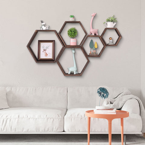 WONFUlity hexagon shelf in bathroom holding toiletries and improving organization