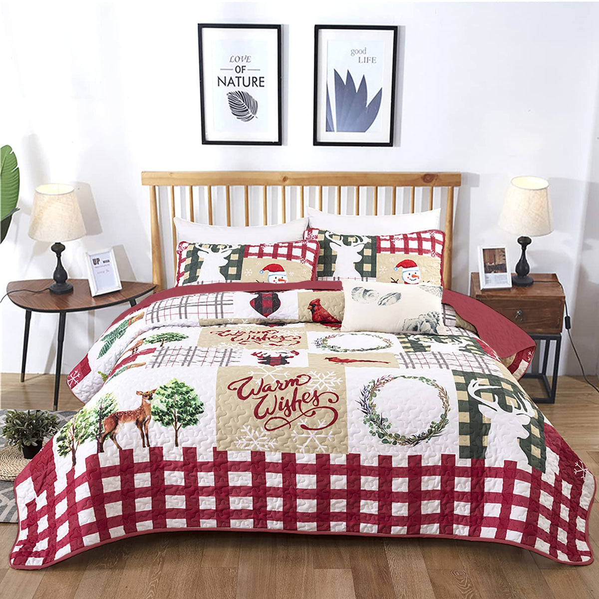 WONGS BEDDING front view showing festive patchwork and cozy appeal