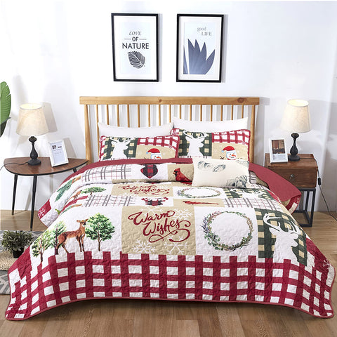 WONGS BEDDING front view showing festive patchwork and cozy appeal