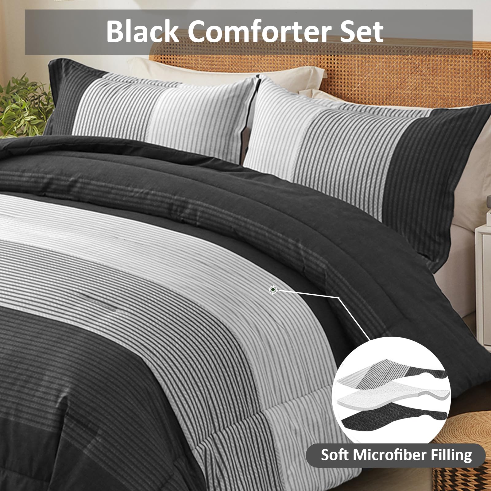 WONGS BEDDING styled bedroom with queen comforter set showing contemporary look and full coverage