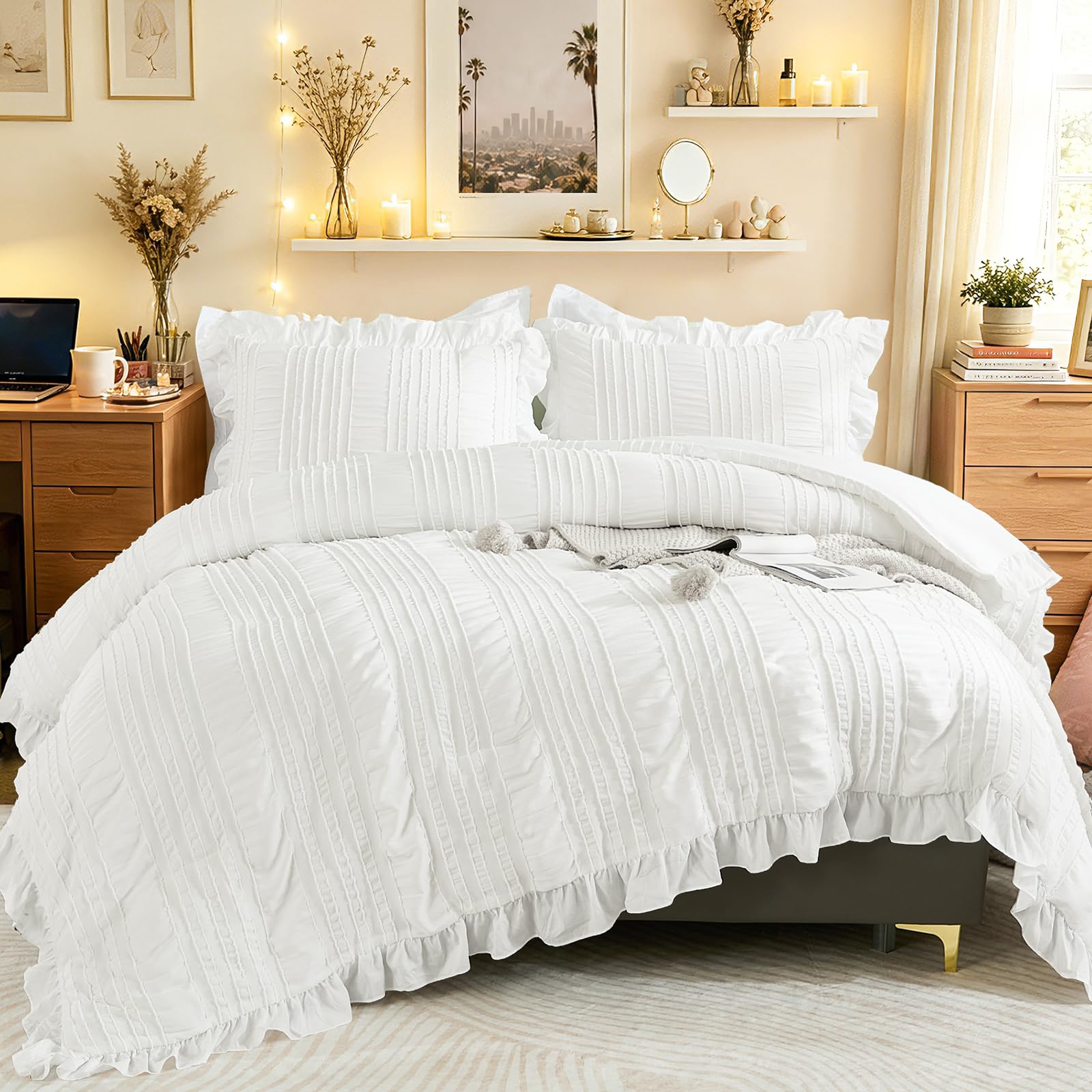 WONGS BEDDING tufted ruffle detail showing decorative stitching and farmhouse charm
