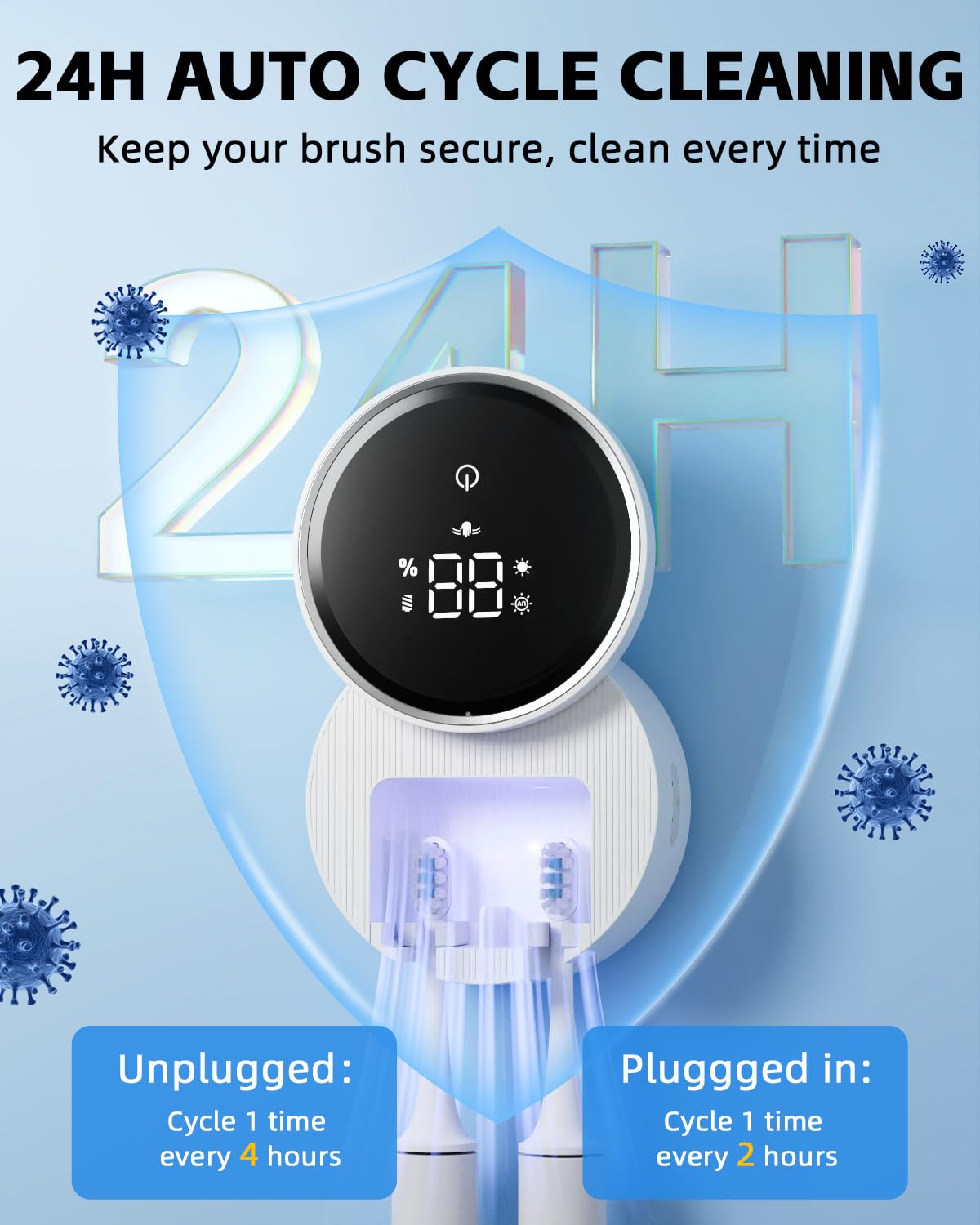 WONICO holding an electric toothbrush showing compatibility with common brush brands benefit