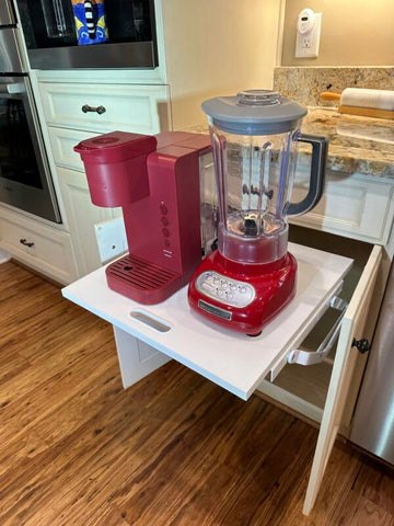 WOOD TECHNOLOGY shelf with mixer in use showing stable support and ergonomic reach