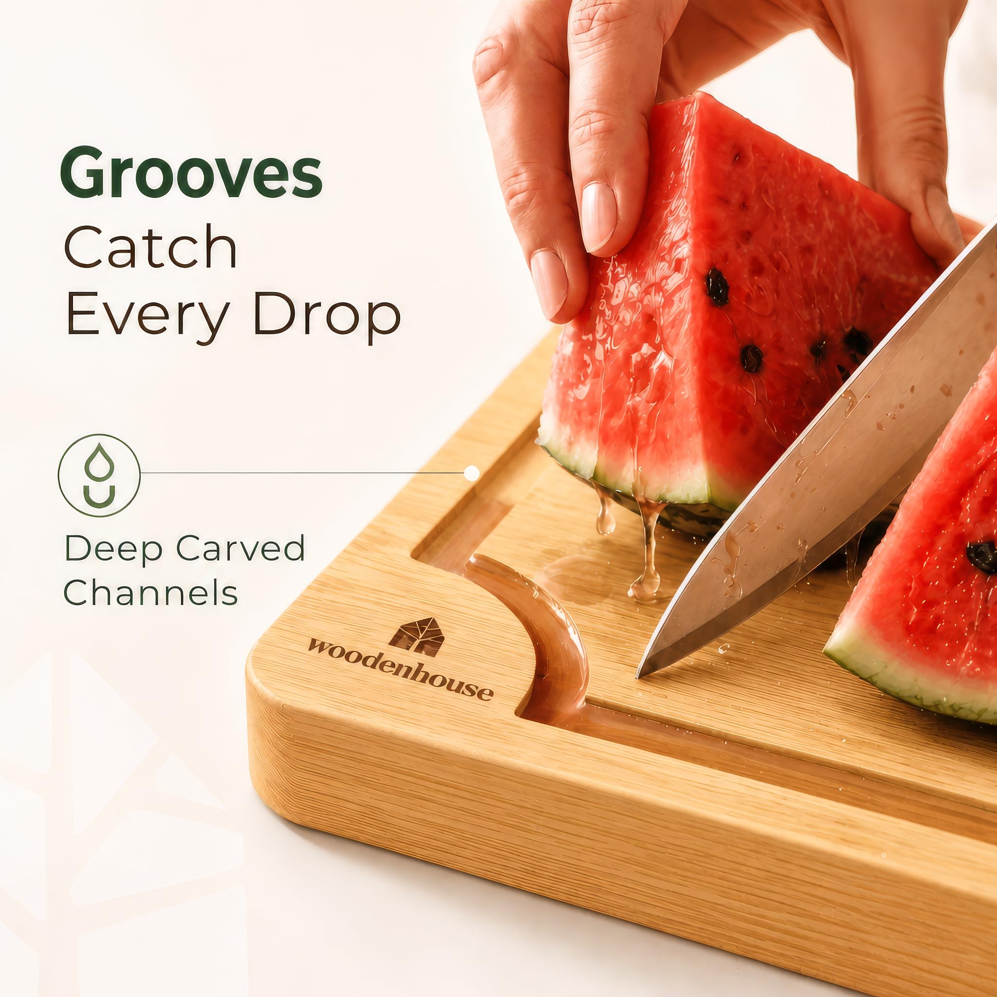 Woodenhouse bamboo grain texture detail showing durable, knife-friendly surface